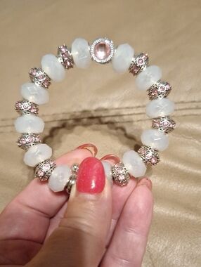 White and Pink Bead Adjustable Bracelet